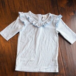 Janie and Jack Light Blue Ruffled Long Sleeve Ribbed Top